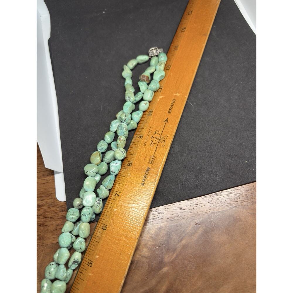 Vintage Native American Sterling Silver Polished Turquoise Multi Strand Necklace - Picture 14 of 15